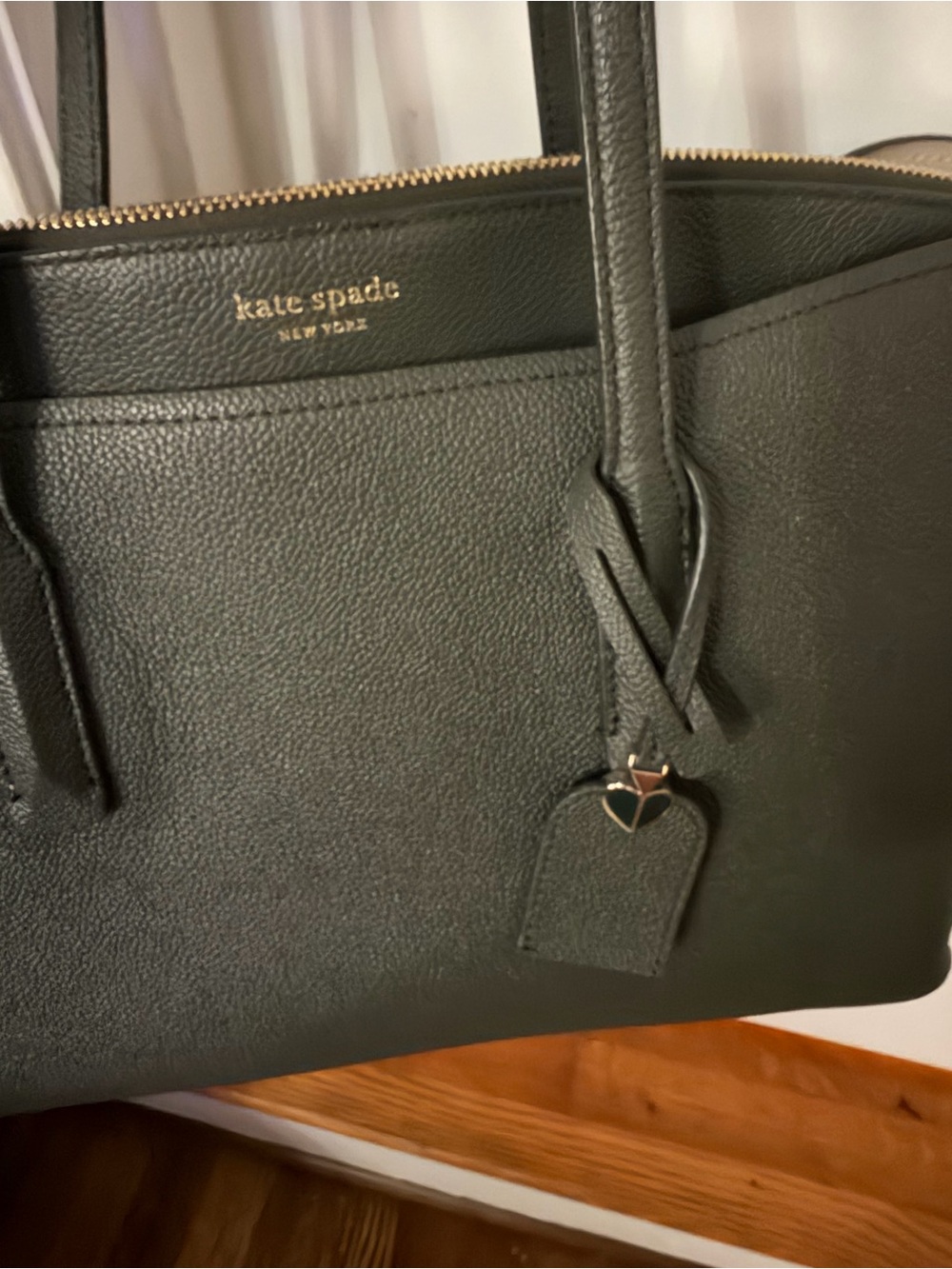 Kate Spade Dark Green Leather Tote with Gold Accents